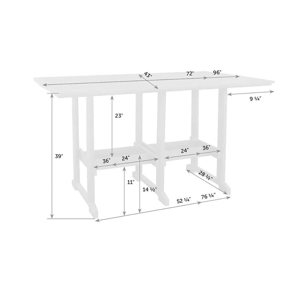 Great Bay 43" x 96" Rectangle Table - Bar Height