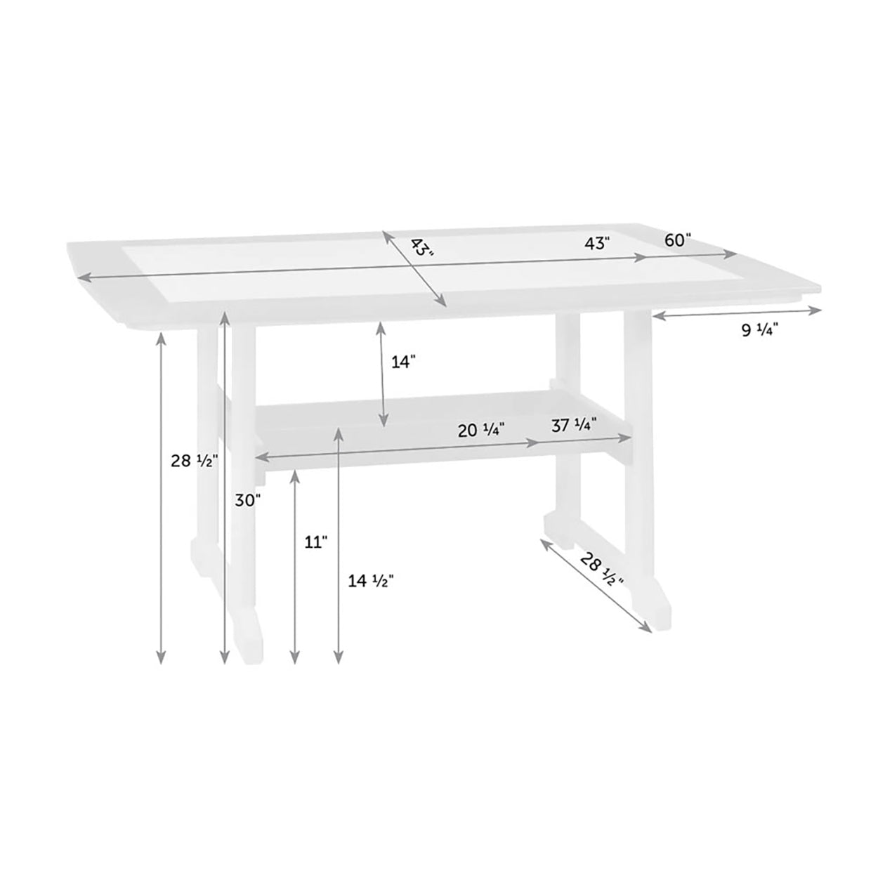 Great Bay 43" x 72" Rectangle Table - Dining Height